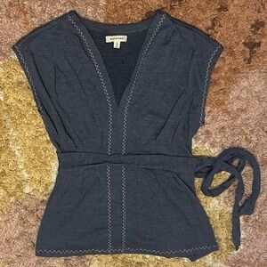 Max Studio Dark Blue Blouse with Tie Waist